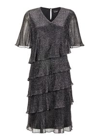 Abendkleid GOLDNER "Elegantes Abendkleid mit Glanz-Effekt", Damen, Gr. 42, N-Gr, schwarz (schwarz, silberfarben, gemustert), Obermaterial: 100% Polyester PES., figurumspielend, Rollkante, Kleider Abendkleid, Gl&auml;nzender Pliss&eacute;e