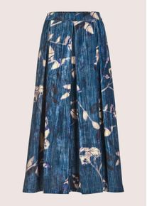 Madeleine Mode Midirock MADELEINE "Samtrock Eleganter Midirock mit floralem Design", Damen, Gr. 36, blau (tintenblau, multicolor), Obermaterial: 100% Polyester PES., Modern, R&ouml;cke Midirock, Samtrock in Midil&auml;nge mit floralem Print