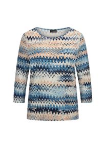 Print-Shirt GOLDNER "Halbarm-Viskosebluse, Zickzack-Design", Damen, Gr. 50, blau (blau, gemustert), Obermaterial: 95% Viskose CV. 5% Elasthan EL., Modisch, U-Boot-Ausschnitt, Shirts Print-Shirt, Zickzack-Muster