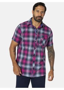 Kurzarmhemd Jan Vanderstorm "Kurzarmhemd HILSING", Damen, Gr. 5XL, weit, pink (pink kariert), Obermaterial: 100% Baumwolle CO., Hemden Kurzarmhemd