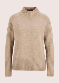 Madeleine Mode Longpullover MADELEINE "Kaschmirpullover Eleganter Strickpullover mit Stehkragen", Damen, Gr. 44/46, beige (beige, melange), Obermaterial: 45% Wolle mw. 30% Kaschmir WS. 15% Viskose CV. 10% Polyamid PA., Modern, Pullover Longpullover, Strickmuster-Mix