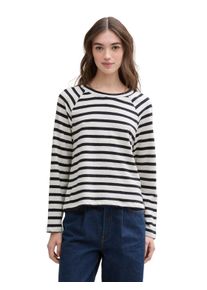 Langarmshirt Tom Tailor Denim, Damen, Gr. S (36), blau (wei&szlig;, navy), Jersey, Obermaterial: 100% Baumwolle, gestreift, l&auml;ssig geschnitten h&uuml;ftlang, Rundhals, Raglan&auml;rmel abgesteppt, Shirts Langarmshirt, mit Streifenmuster