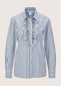 Madeleine Mode Langarmbluse MADELEINE "Bluse Streifenbluse mit R&uuml;schen und Glanz-Akzenten", Damen, Gr. 44, blau (marine, wei&szlig;), Obermaterial: 100% Baumwolle CO., Modern, normal, Blusen Langarmbluse