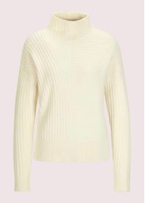 Madeleine Mode Longpullover MADELEINE "Strickpullover Eleganter Wollpullover mit Stehkragen", Damen, Gr. 48, wei&szlig; (wollwei&szlig;), Obermaterial: 90% Schurwolle WV. 10% Kaschmir WS., Modern, Pullover Longpullover, Mustermix