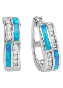 Paar Creolen Firetti "Schmuck Geschenk Silber 925 Ohrschmuck blau glitzernd", blau (silberfarben, blau, kristallwei&szlig;, blau, kristallwei&szlig;), Ohrringe, Damen, 13mm, Silber 925 (Sterlingsilber), Paar Creolen, mit Opal (synth.), Zirkonia (synth.)