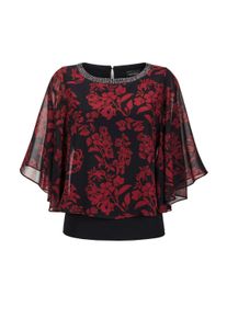 Satinbluse GOLDNER "Florale Printbluse, U-Boot-Ausschnitt", Damen, Gr. 38, schwarz (schwarz, rot, gebl&uuml;mt), Obermaterial: 100% Polyester PES., figurumspielend, Sonstiges, Blusen Satinbluse, Chiffon-&Auml;rmel
