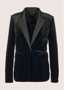 Madeleine Mode Longblazer MADELEINE "Samtjacke Samtblazer mit Reverskragen", Damen, Gr. 34, schwarz, Obermaterial: 90% Polyester Green Circle PES GreenC. 10% Elasthan EL., Modern, normal, Blazer Longblazer, Samtblazer mit Satin-Reverskragen