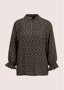 Madeleine Mode Langarmbluse MADELEINE "Bluse Elegante Viskosebluse mit Grafik-Print", Damen, Gr. 38, schwarz (schwarz, nussbraun, multicolor), Obermaterial: 100% Viskose CV., Modern, Blusen Langarmbluse