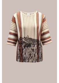 Madeleine Mode Longpullover MADELEINE "Pullover Streifen-Pullover mit Paisley-Druck", Damen, Gr. 36/38, wei&szlig; (wollwei&szlig;, multicolor), Obermaterial: 90% Schurwolle WV. 10% Kaschmir WS., Modern, Pullover Longpullover