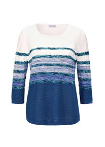 Rundhalspullover GOLDNER "Leichter Pullover mit tollem Ringelmuster", Damen, Gr. 48, blau (royalblau, gemustert), Obermaterial: 55% Polyacryl PAN. 45% Baumwolle CO., normales B&uuml;ndchen, Pullover Rundhalspullover, Taille abw&auml;rts aus Ajourstrick