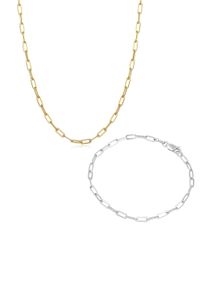 Ohrring und Ketten Set Elli "Schmuckset Halskette Armband Bicolor 925 Sterling Silber vergoldet" Gr. 45, bunt (zweifarbig), Schmuck_Sets, Damen, 45, Ohrring und Ketten Set