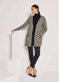 Madeleine Mode Strickjacke MADELEINE "Strickjacke Herbstcardigan mit grafischem Muster", Damen, Gr. 36/38, schwarz (caramel, schwarz), Obermaterial: 46% Polyamid PA. 38% Wolle WO. 16% Alpaka WP., Modern, figurumspielend, Strickjacken Strickjacke, Oversized Strickjacke lang