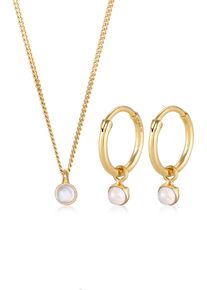 Ohrring und Ketten Set Elli Premium "Schmuckset Kette Creolen Mondstein Stein 925 Silber" Gr. 40, gold, Schmuck_Sets, Herren, Blacklist, Silber 925 (Sterlingsilber), Ohrring und Ketten Set