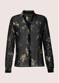 Madeleine Mode Langarmbluse MADELEINE "Bluse Viskosebluse mit floralem Muster", Damen, Gr. 38, schwarz (schwarz, rot, multicolor), Obermaterial: 100% Viskose CV., Modern, figurumspielend, Blusen Langarmbluse, Durchgehende Knopfleiste