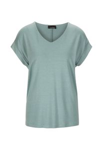 Kurzarmshirt GOLDNER "Kurzgr&ouml;&szlig;e Uni leichtes Shirt Viertelarm", Damen, Gr. 25, gr&uuml;n (graugr&uuml;n), Obermaterial: 94% Viskose CV. 6% Elasthan EL., Basic, figurumspielend, V-Ausschnitt, mit Aufschlag, Shirts Kurzarmshirt, kleiner Aufschlag am Armabschluss