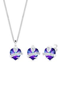 Ohrring und Ketten Set Elli "Schmuckset Herz Glamour&ouml;s 925 Silber, mit Kristallen von Swarovski" Gr. 45, lila (violett), Schmuck_Sets, Damen, 45, Ohrring und Ketten Set