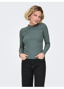 Langarmshirt Only "ONLEMMA L/S HIGH NECK TOP", Damen, Gr. XS, gr&uuml;n (balsam gr&uuml;n melange), Rippware, Obermaterial: 65% Polyester, 30% Viskose, 5% Elasthan, meliert, sehr schmal normal, hoch geschlossener Ausschnitt, gewellter Abschluss, Shirts Langarmshirt, Materialmix
