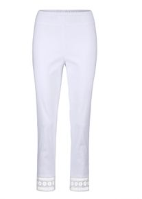 Schlupfhose GOLDNER "Freizeithose LOUISA mit Spitzenabschluss", Damen, Gr. 46, N-Gr, wei&szlig;, Obermaterial: 66% Viskose CV. 31% Polyamid PA. 3% Elasthan EL., Hosen Schlupfhose