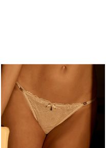 Tanga Lascana "Samara", Damen, Gr. 32/34, braun (toffee), Spitze, Obermaterial: 90% Polyamid, 10% Elasthan, Unterhosen Tanga, mit feiner Satinschleife und extravaganten Strassaccessoires