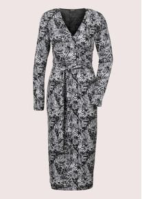 Madeleine Mode Midikleid MADELEINE "Kleid Kleid in Wickel-Optik", Damen, Gr. 34, N-Gr, schwarz (schwarz, wollwei&szlig;), Obermaterial: 88% Polyester PES. 12% Elasthan EL., Modern, normal, Kleider Midikleid