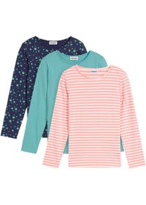 Langarmshirt bonprix, M&auml;dchen, Gr. 92/98, blau (dunkelblau, rauchsalbei, rauchrose), Single Jersey, Obermaterial: 100% Baumwolle, bedruckt, geringelt, gestreift, unifarben, slim fit h&uuml;ftbedeckend, Rundhals, Shirts Langarmshirt, schmale Passform, Langarm, aus Baumwolle