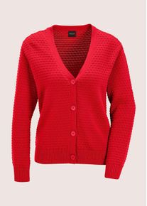 Madeleine Mode Strickjacke MADELEINE "Strickjacke Eleganter Cardigan mit V-Ausschnitt", Damen, Gr. 40/42, rot, Obermaterial: 100% Baumwolle CO., Modern, Strickjacken Strickjacke, Strukturstrick