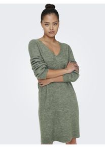 Jacqueline de Yong Strickkleid JDY "JDYELANORA L/S V-NECK DRESS KNT NOOS", Damen, Gr. S, N-Gr, gr&uuml;n (kalamata detail:melange), Feinstrick, Obermaterial: 74% Polyacryl, 20% Nylon, 6% Elasthan, meliert, unifarben, relaxed fit kniefrei, V-Ausschnitt, Kleider Strickkleid