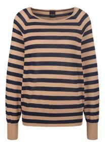 Madeleine Mode Longpullover MADELEINE "Pullover Pullover mit Fledermaus&auml;rmeln", Damen, Gr. 36/38, blau (marine, caramel), Obermaterial: 63% Viskose CV. 37% Baumwolle CO., Modern, Pullover Longpullover