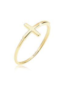 Silberring Elli Premium "Ring Ring Kreuz 375 Gelbgold" Gr. 54, gold, Fingerringe, Damen, 54, Gelbgold 375, Silberring