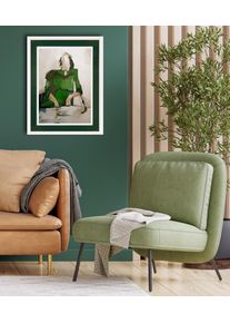 Bild mit Rahmen queence "Abstrakt, Frau, dunkelgr&uuml;n", gr&uuml;n (farbe rahmen: wei&szlig;, farbe bild(er): gr&uuml;n), B:40cm H:50cm T:2cm, Acrylglas, Holz, Bilder, Bild mit Rahmen, Poster mit buntem Acrylglas Passepartout