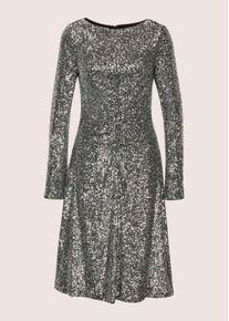 Madeleine Mode Cocktailkleid MADELEINE "Paillettenkleid Abendkleid mit Glanzeffekt", Damen, Gr. 38, N-Gr, grau (grau, schwarz), Obermaterial: 100% Polyester PES., Modern, tailliert, Kleider Cocktailkleid, &Auml;rmel mit Schlitz