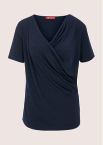 Madeleine Mode 3/4-Arm-Shirt MADELEINE "Shirt Elegantes Wickelshirt Kurzarm mit Elasthan", Damen, Gr. 36, marine, Obermaterial: 95% Polyester PES. 5% Elasthan EL., Modern, figurumspielend, Shirts 3/4-Arm-Shirt, Wickeleffekt