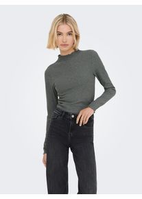 Langarmshirt Only "ONLEMMA L/S HIGH NECK TOP", Damen, Gr. L, grau (castor gray detail:melange), Rippware, Obermaterial: 65% Polyester, 30% Viskose, 5% Elasthan, meliert, sehr schmal normal, hoch geschlossener Ausschnitt, gewellter Abschluss, Shirts Langarmshirt, Materialmix