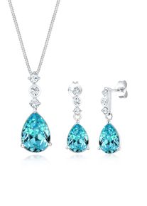 Ohrring und Ketten Set Elli Premium "Schmuckset Set Tropfen Kristalle 925 Silber" Gr. 45, blau, Schmuck_Sets, Damen, Blacklist, Silber 925 (Sterlingsilber), Ohrring und Ketten Set