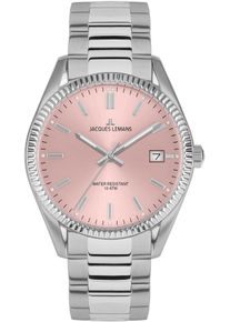 Quarzuhr Jacques Lemans "Derby", silber (silberfarben, rosa), Armbanduhren, Damen, Quarzuhr, Armbanduhr, Damenuhr, Datum, Leuchtzeiger, Edelstahlarmband