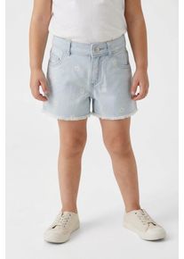 Jeansshorts KIDS Only "KOGROBYN DAISY SHORTS BJ", M&auml;dchen, Gr. 134, N-Gr, light blau denim, Denim/Jeans, Obermaterial: 100% Baumwolle, bedruckt, unifarben, Basic, regular fit ca. Mitte Oberschenkel, Jeans Jeansshorts
