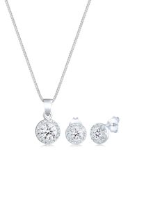 Ohrring und Ketten Set Elli Premium "Schmuckset Glas Kristalle Wei&szlig; 925 Sterling Silver" Gr. 45, silber, Schmuck_Sets, Damen, Blacklist, Silber 925 (Sterlingsilber), Ohrring und Ketten Set