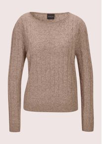 Madeleine Mode Longpullover MADELEINE "Strickpullover Eleganter Wollpullover mit Zopfmuster", Damen, Gr. 44/46, beige (taupe, melange), Obermaterial: 100% Schurwolle WV., Modern, Pullover Longpullover, Allover-Zopfmuster