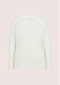 Madeleine Mode Langarmshirt MADELEINE "Shirt Langarm-Shirt mit gerafften Seiten", Damen, Gr. 40, wei&szlig; (wollwei&szlig;), Obermaterial: 95% Viskose CV. 5% Elasthan EL., Modern, Shirts Langarmshirt, Jerseyshirt