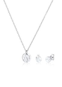 Ohrring und Ketten Set Elli "Schmuckset Rund Geh&auml;mmert Halskette Stecker Kreis 925 Silber" Gr. 45, silber, Schmuck_Sets, Damen, Blacklist, Silber 925 (Sterlingsilber), Ohrring und Ketten Set