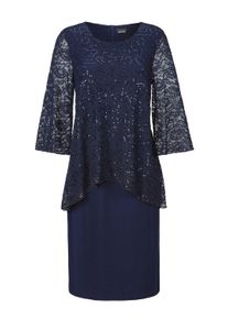 Etuikleid GOLDNER "Kurzgr&ouml;&szlig;e Kleid mit feinem Spitzen&uuml;berwurf", Damen, Gr. 19, K-Gr, blau (mitternachtsblau), Obermaterial: 95% Polyester PES. 5% Elasthan EL., Gerade, Kleider Etuikleid, Spitze