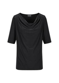 Kurzarmshirt GOLDNER "Jerseyshirt mit Glitzersteinen", Damen, Gr. 52, schwarz, Obermaterial: 95% Polyester PES. 5% Elasthan EL., figurumspielend, Shirts Kurzarmshirt, Ton in Ton Hotfix am Wasserfallausschnitt