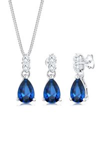 Ohrring und Ketten Set Elli Premium "Schmuckset Zirkonia Synthetischer Saphir Blau 925 Sterling Silber" Gr. 45, silber, Schmuck_Sets, Damen, Blacklist, Silber 925 (Sterlingsilber), Ohrring und Ketten Set