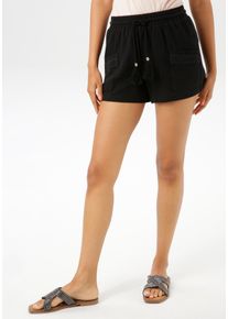 Shorts Aniston CASUAL, Damen, Gr. 38, N-Gr, schwarz, Web, Obermaterial: 100% Baumwolle, Strukturmuster, unifarben, figurumspielend kurz, Hosen Shorts, mit H&auml;kel-Applikationen verziert