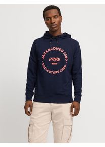 Jack & Jones Kapuzensweatshirt JACK & JONES "JJSIMON SWEAT HOOD", Herren, Gr. M, blau (sky captain), angeraute Sweatware, Obermaterial: 60% Baumwolle, 40% Polyester, bedruckt, normal, Rundhals, Rippb&uuml;ndchen, Sweatshirts Kapuzensweatshirt