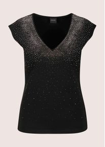 Madeleine Mode Kurzarmshirt MADELEINE "Shirt Elegantes Shirt mit V-Ausschnitt, &auml;rmellos", Damen, Gr. 46, schwarz, Obermaterial: 70% Viskose CV. 20% Polyester PES. 10% Elasthan EL., Modern, tailliert, Shirts Kurzarmshirt, Strass-Dekoration