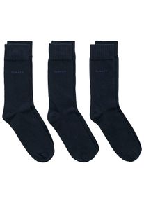 Basicsocken Gant "SOFT COTTON SOCKS 3-PACK", Herren, Gr. 43-44, blau (marine), Baumwollmischung, unifarben, elastisch, Socken Basicsocken, mit Logodruck am Kn&ouml;chel