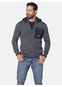 Kapuzenstrickjacke Jan Vanderstorm "Strickjacke DJARKE", Herren, Gr. XXXL, blau (dunkelblau melange), Obermaterial: 55% Polyacryl PAN. 45% Baumwolle CO., normal, Strickjacken Kapuzenstrickjacke