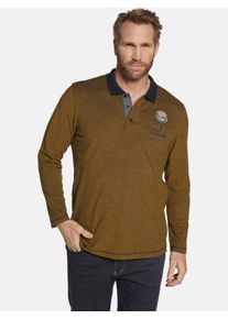Langarm-Poloshirt Jan Vanderstorm "Langarm-Poloshirt JUHANI", Herren, Gr. 6XL, gelb (dunkelorange melange), Obermaterial: 100% Baumwolle CO., comfort fit normal, ohne Ausschnitt, Shirts Langarm-Poloshirt