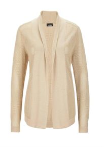 Strickjacke GOLDNER "Braune Cardigan mit Ajourmuster", Damen, Gr. 48, beige, Obermaterial: 50% Baumwolle CO. 50% Polyacryl PAN., normal, Tubular, Strickjacken Strickjacke, Lochmuster